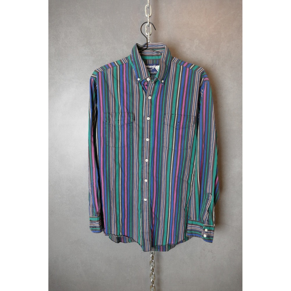 Wrangler Striped Button Down Shirt‎ Cowboy Cut Western Long Sleeve 16-34